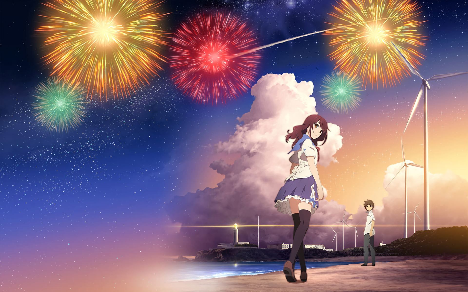 Anime Couple Firework Shows Simple Wallpaper Hd 11 Uchiage Hanabi Shita Kara Miru Ka Yoko 1920x1200