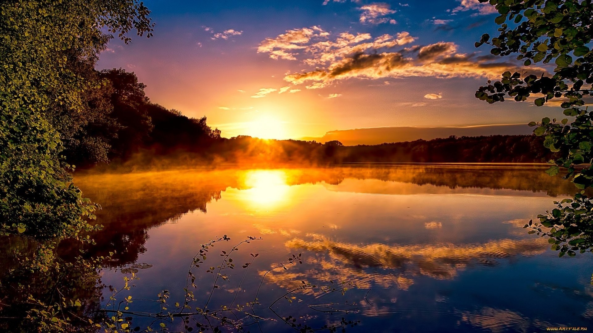 Reflection Sunset Lake Sunrise Nature Background Pictures Free Download 1920x1080 1920x1080