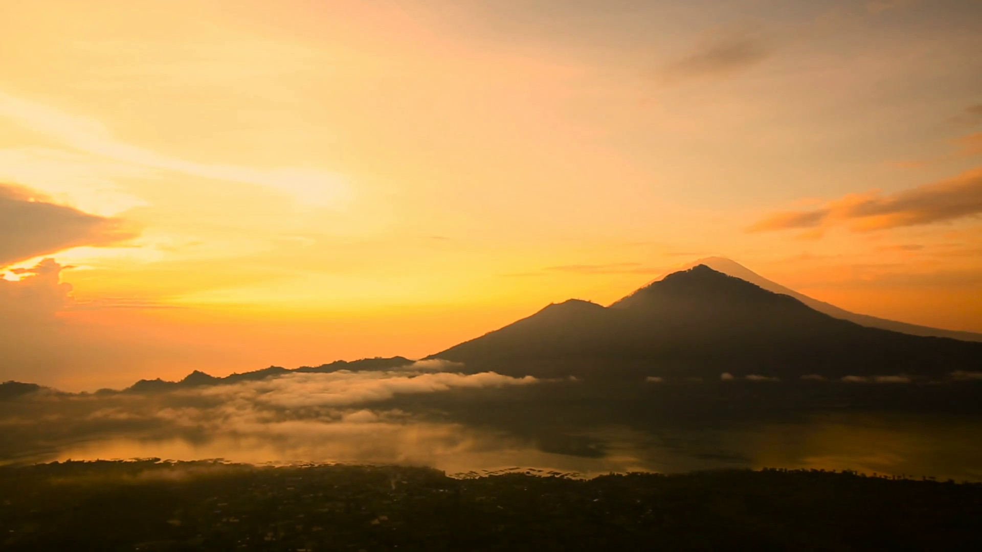 Sunrise Over Lake Batur Volcano Agung And Abang On The Background Bali Indonesia 1920x1080