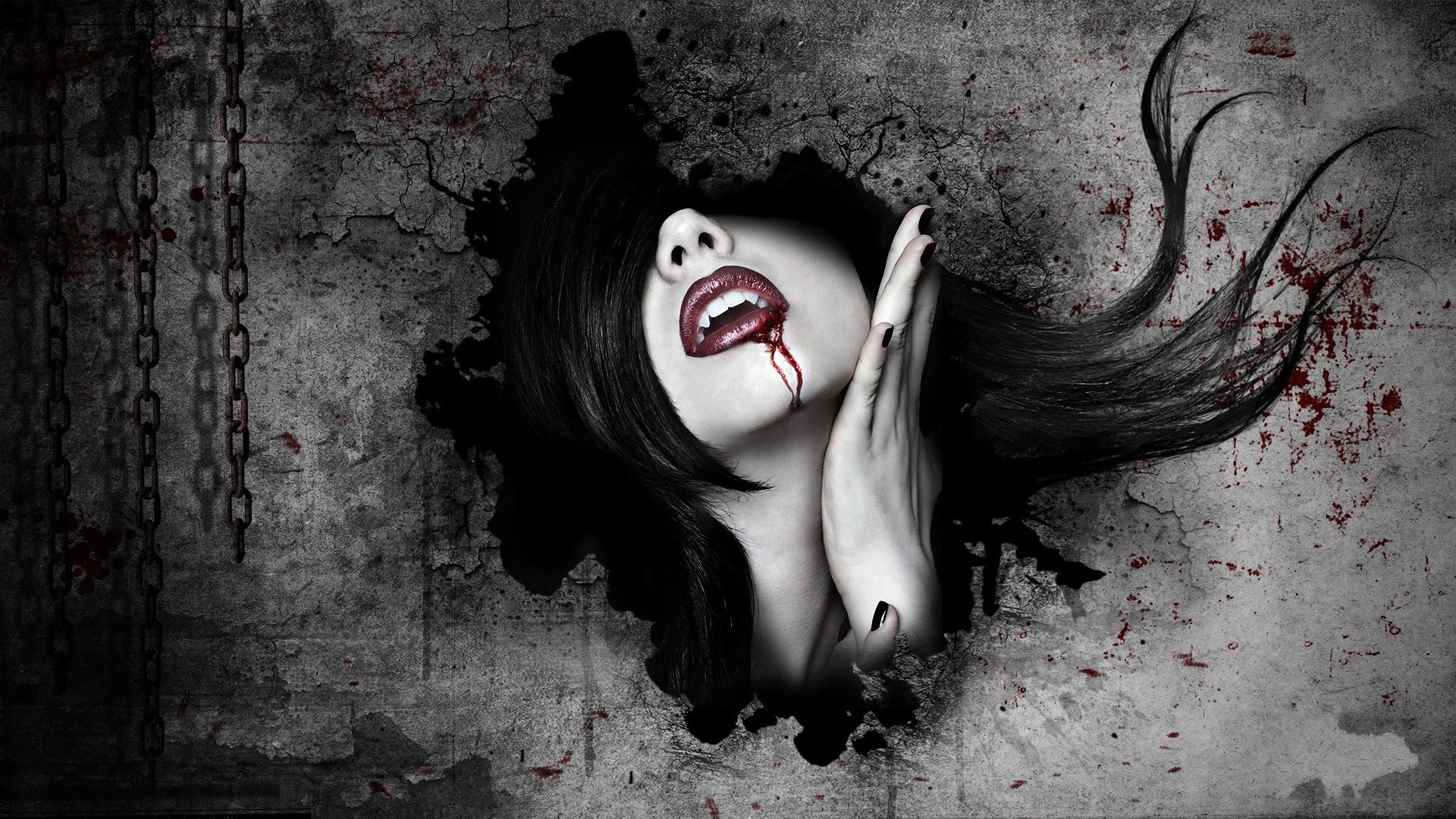 Dark Horror Fantasy Art Gothic Women Vampires Blood Face Wallpaper 1920x1080 31072 Wallpaperup 1920x1080