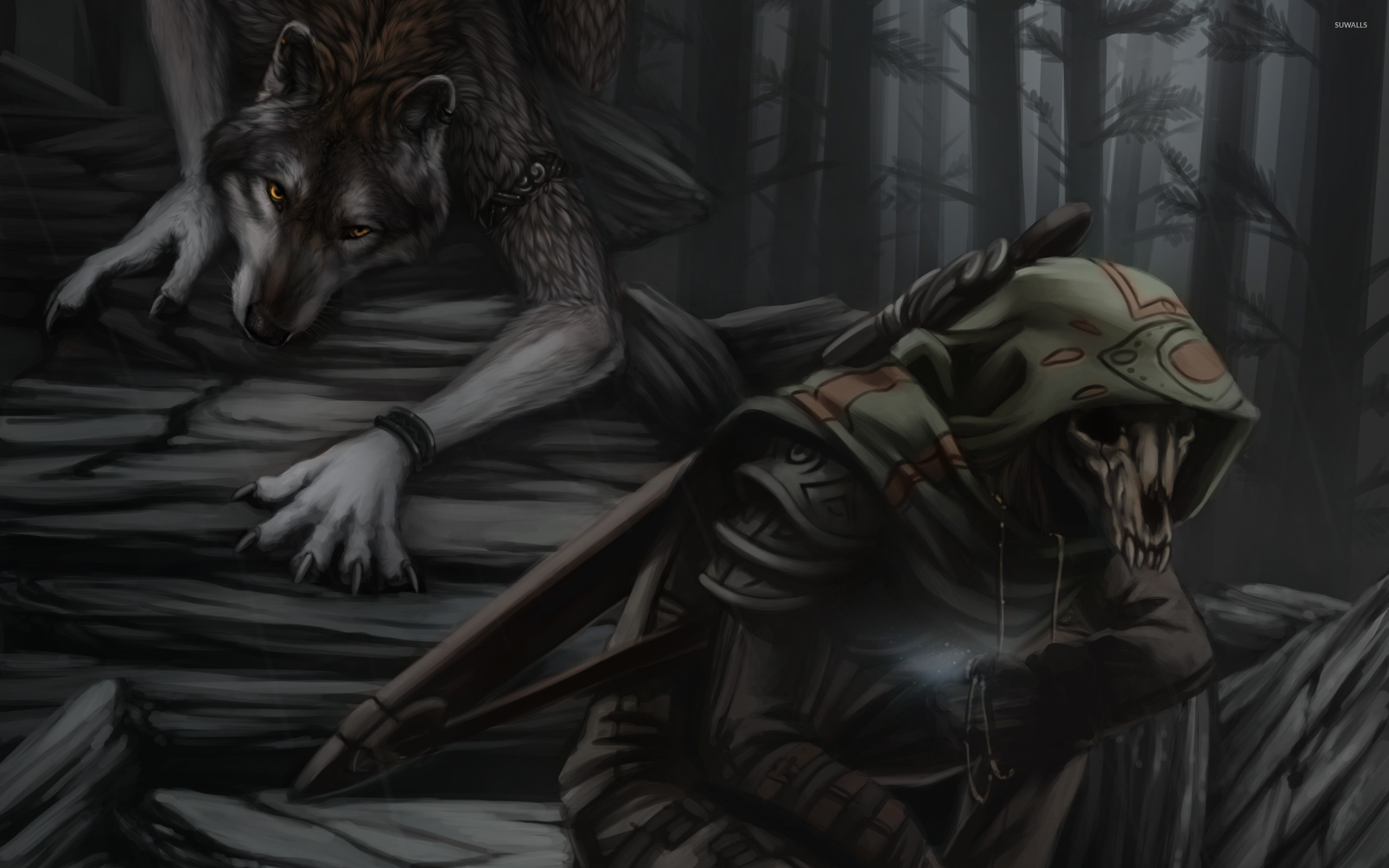 Werewolf And A Skeleton In The Dark Forest Wallpaper 2560x1600
