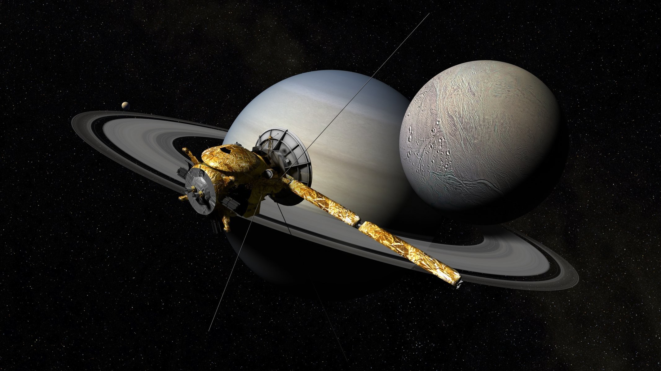 Cassini Huygens Automatic Spacecraft Saturn Space Star 2133x1200