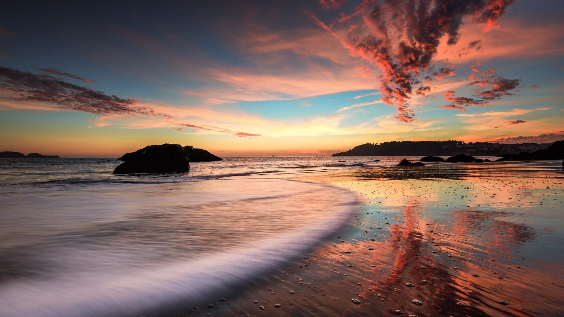 Evening Sunset Rocks Sea Beach Nature Wallpapers Desktop Background 1920x1200 1920x1080
