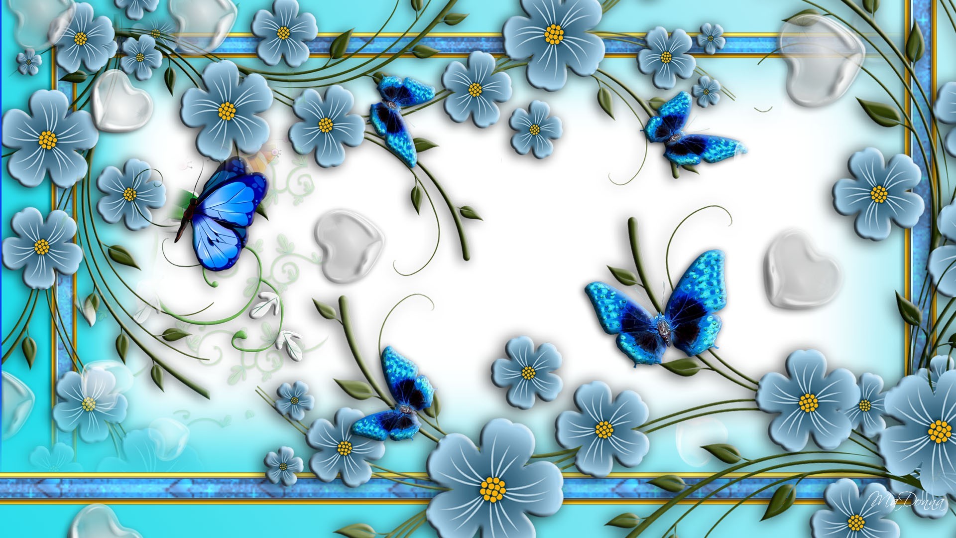 Download Blue Butterflies Abstract Flowers Unique Nature Wallpaper 1920x1080