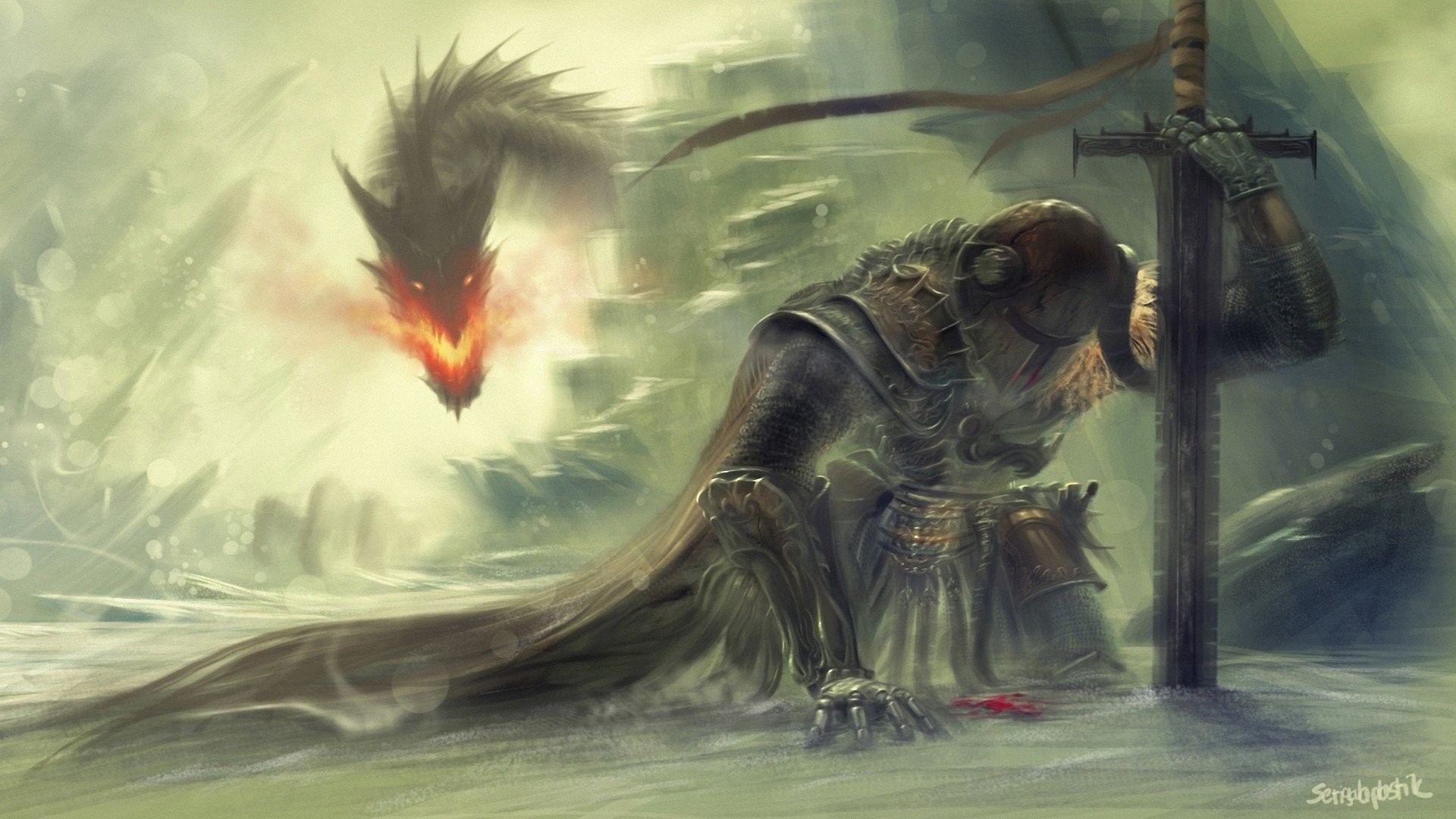 Wallpaper Warrior Defeated By Dragon 1920x1080