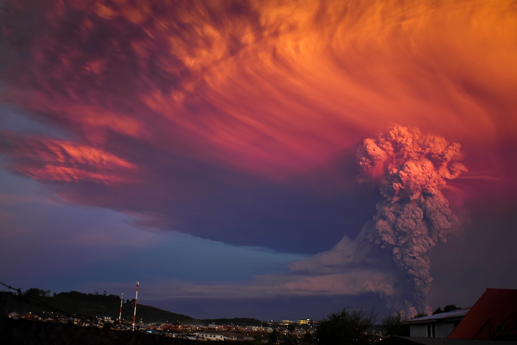 Calbuco Volcano Eruptions Ash Clouds Toxic Volcano Smoke Sunset Puerto Montt Chile Huge Heat Nature Landscape World Wallpapers Hd Desktop 2048x1365