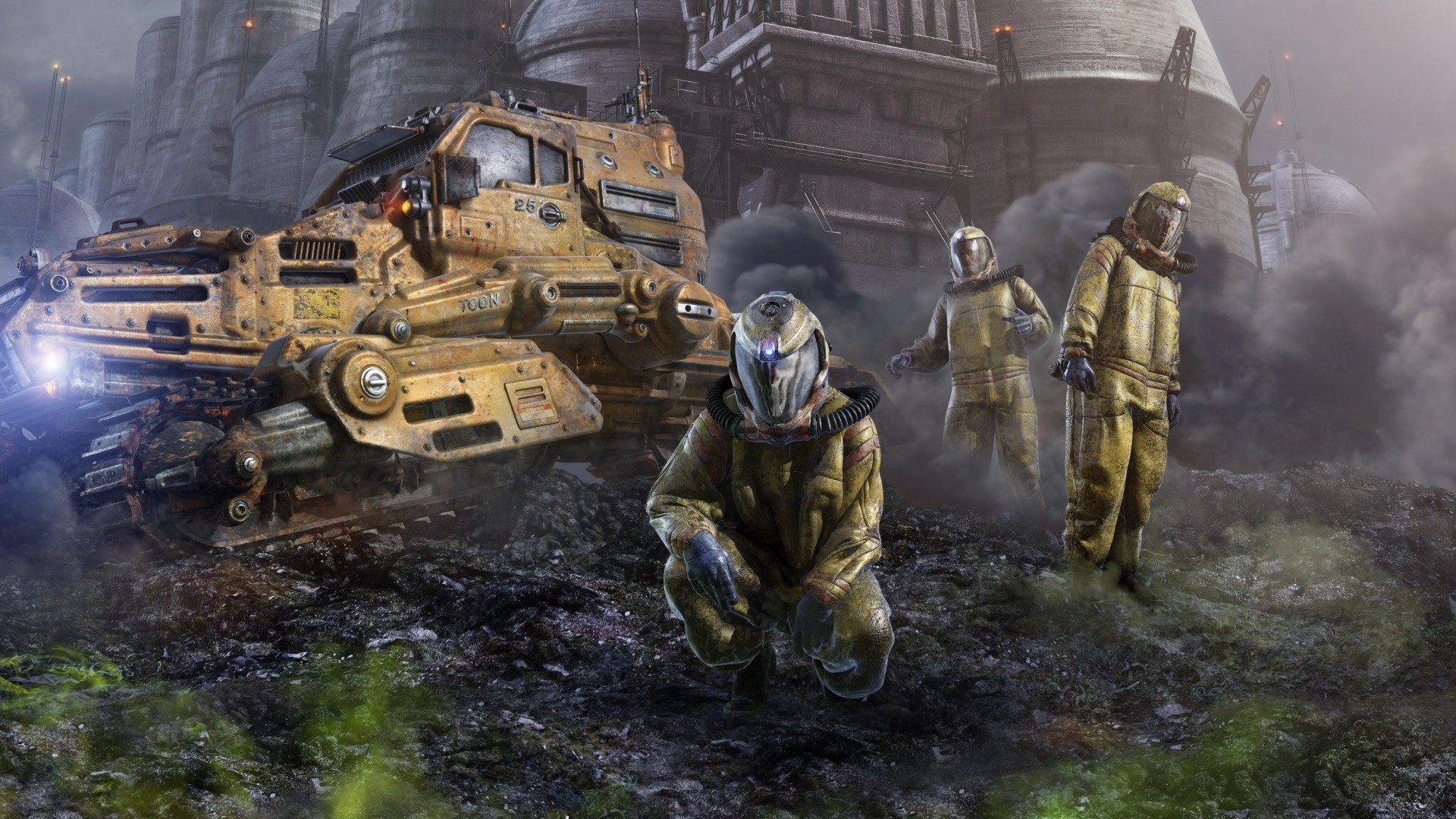 Download Now Full Hd Wallpaper Heavy Suv Plant Toxic Protective Suit Smoke 1920x1080