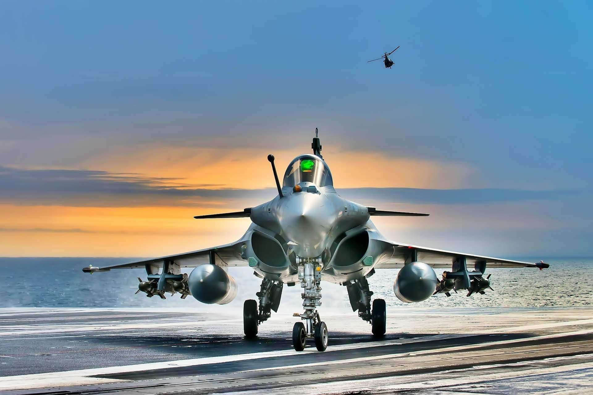 Rafale The Sexiest Fighter Aircraft Today On The Deck Of Aircraft Carrier With Sunset On The Background 1920x1280