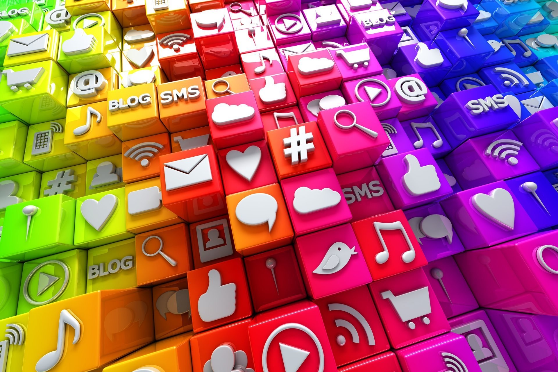 Social Media Icons 3d Cubes Colorful Blocks Icons Social Networks Internet 1920x1280