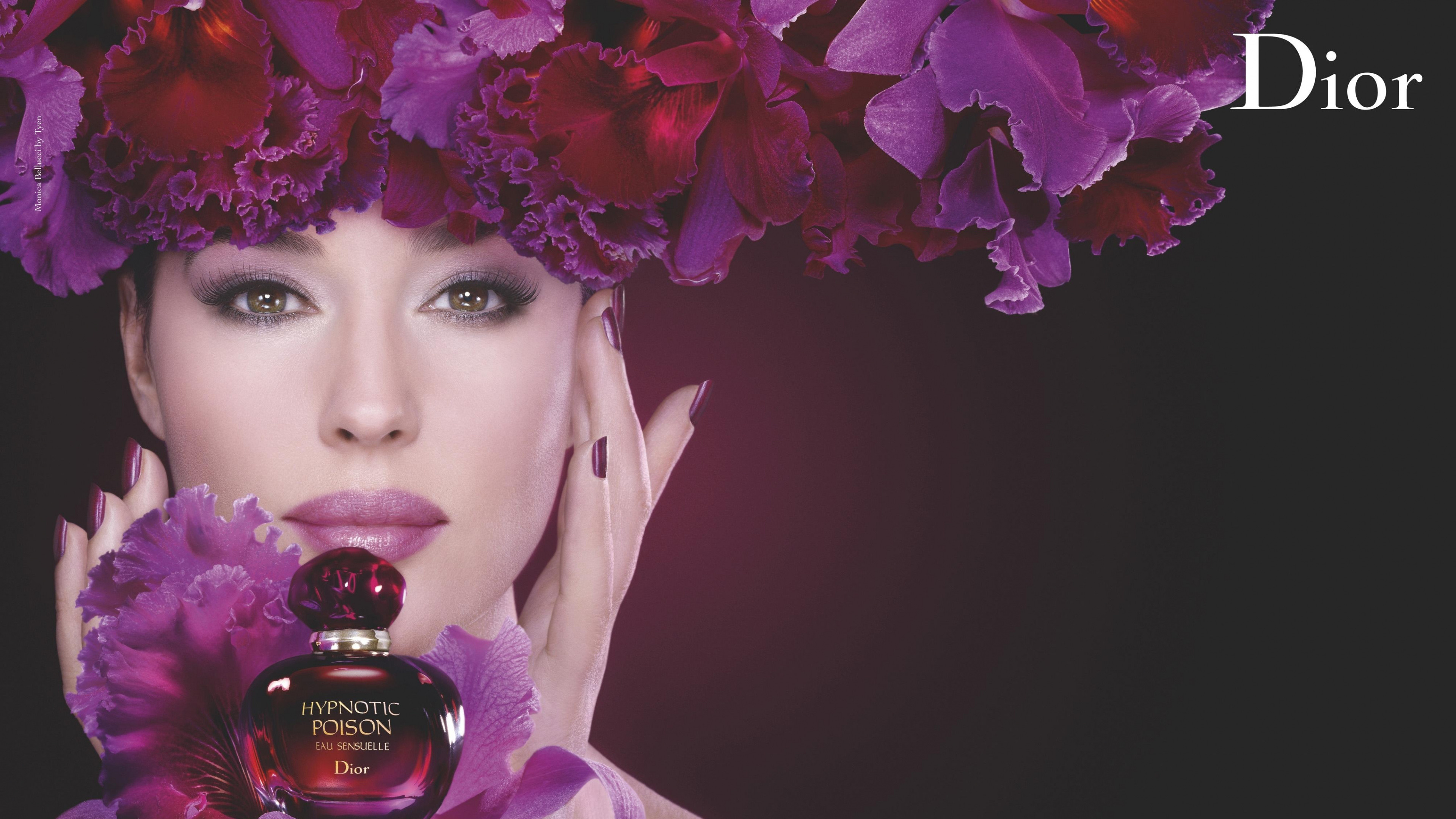 Black Hair Monica Bellucci Perfume Lilac Pink 4k Ultra Hd Wallpaper In 3840x2160 3840x2160