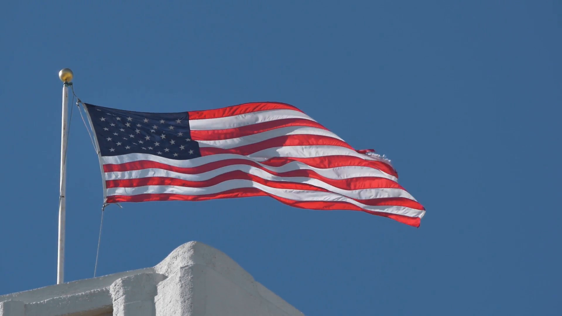 American Usa Us Flag Waving Over Blue Sky Background Slow Motion 1920x1080