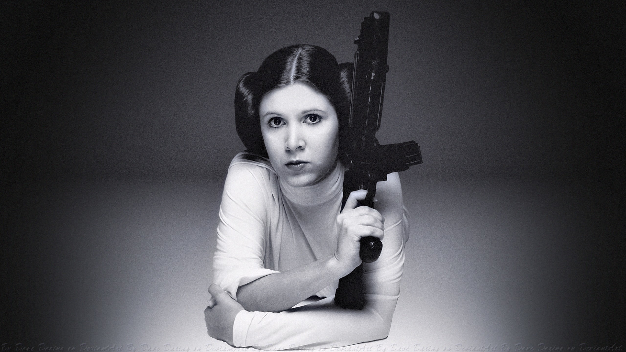 Carrie Fisher Images Princess Leia With A Blaster Hd Wallpaper And Background Photos 2560x1440