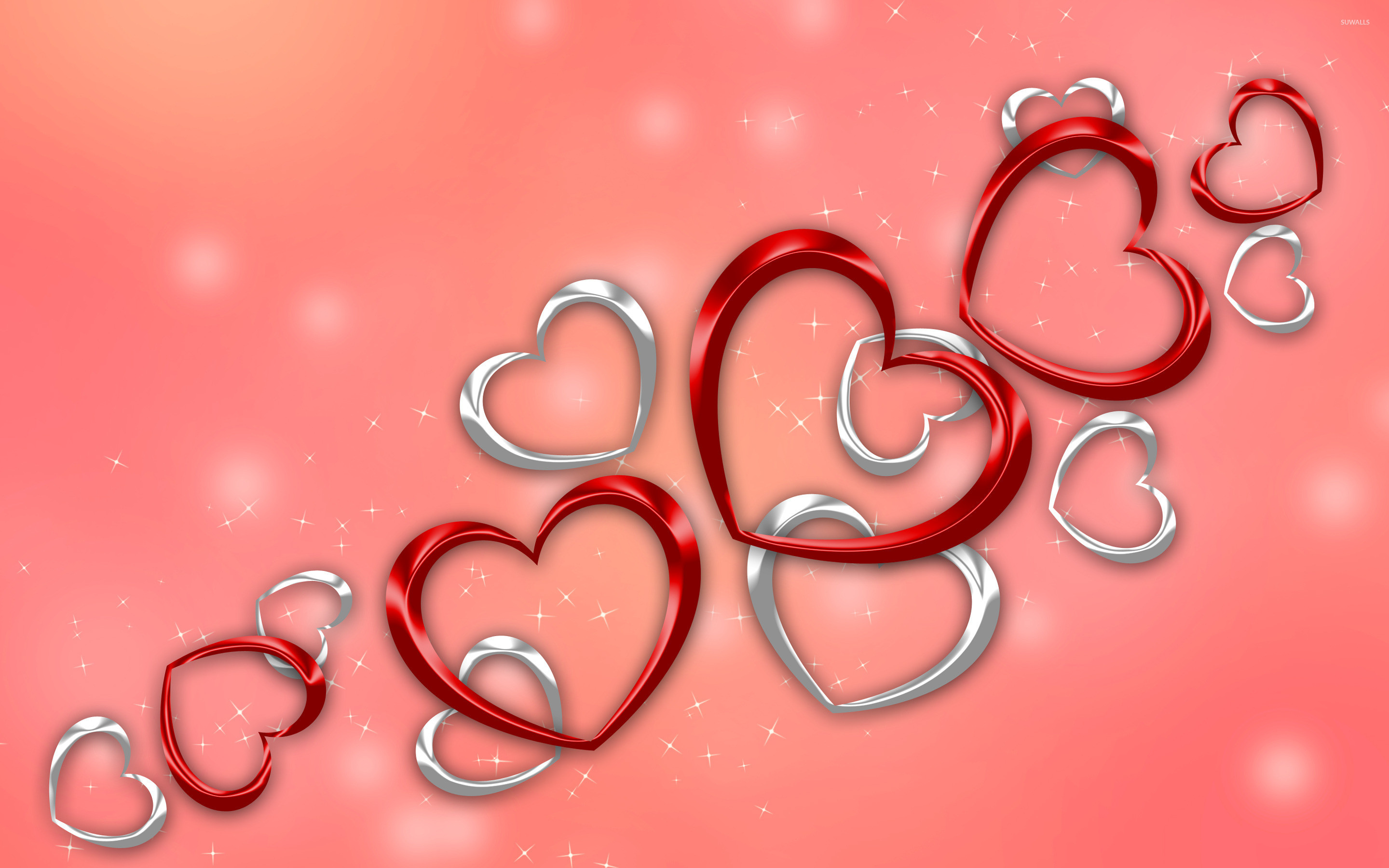 Red And Silver Hearts Wallpaper 2880x1800