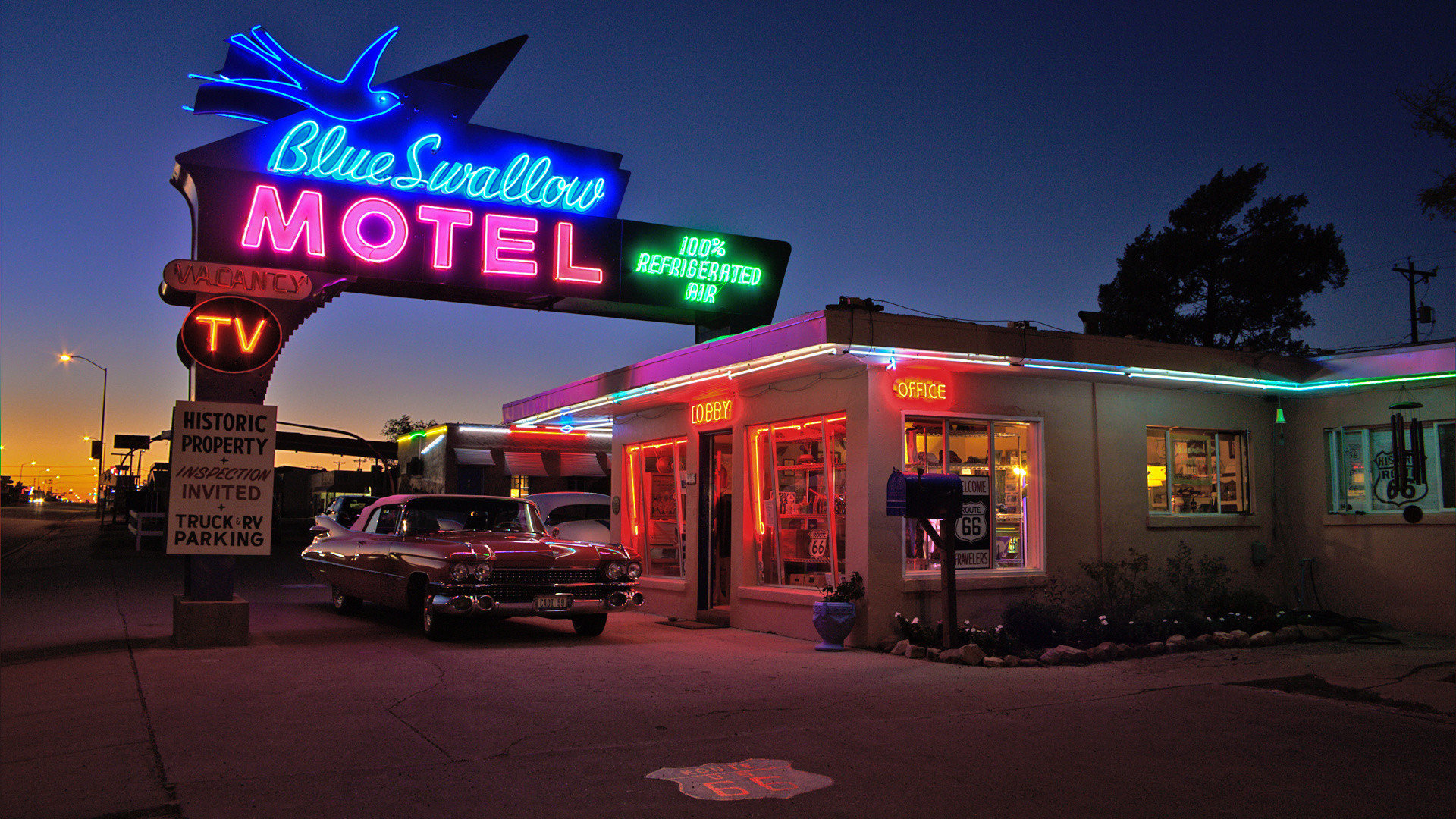 Blue Swallow Motel Route 66 By Night 1920x1080