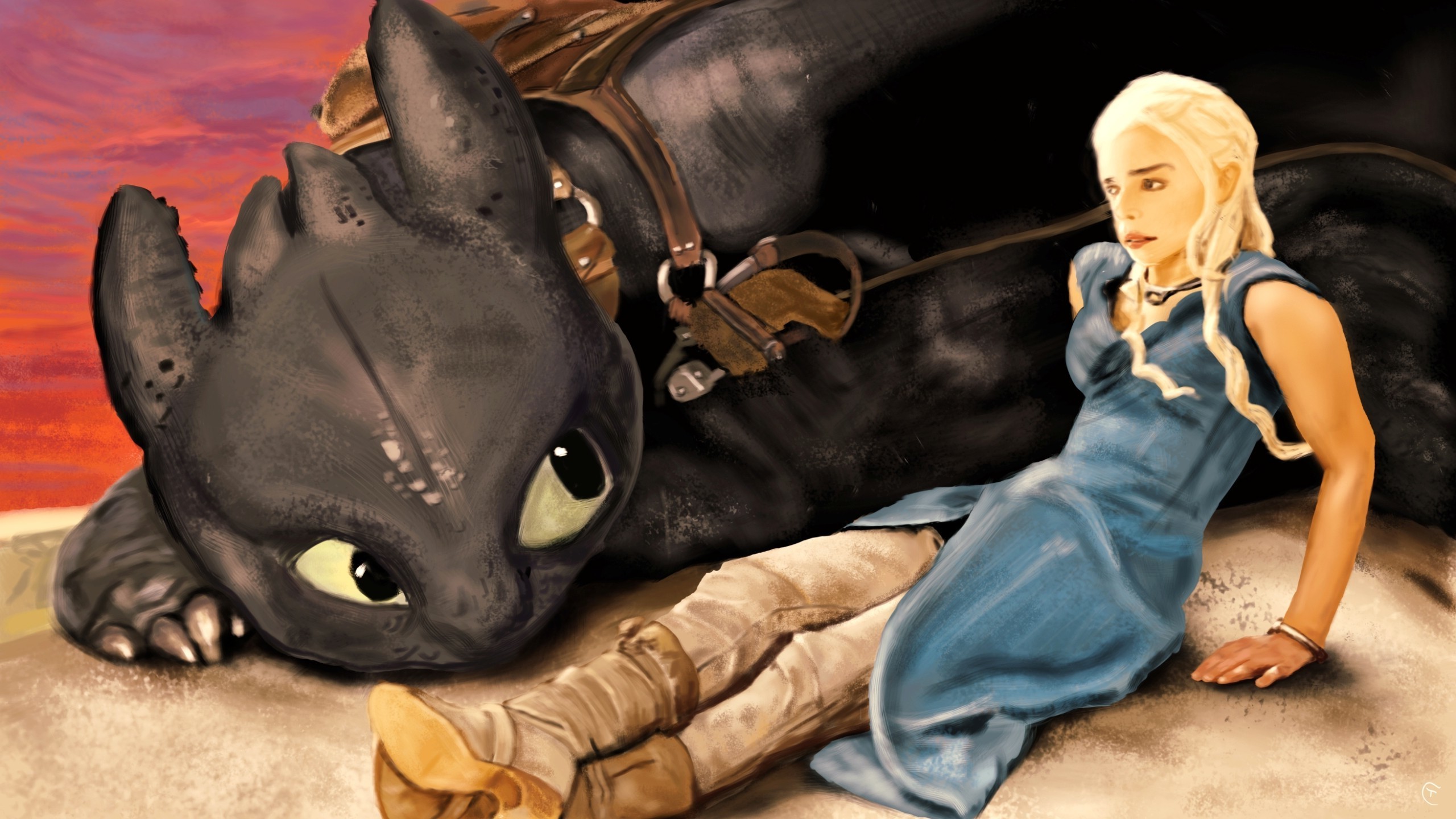 Daenerys Targaryen Game Of Thrones How To Train Your Dragon Fan Art Toothless Wallpapers Hd Desktop And Mobile Backgrounds 2560x1440